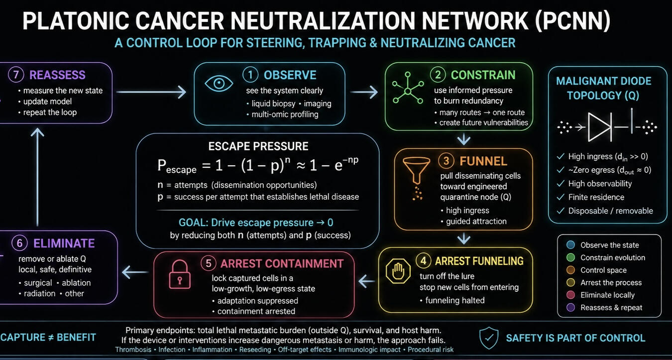 A falsifiable research architecture to arrest, control, and eliminate cancers.